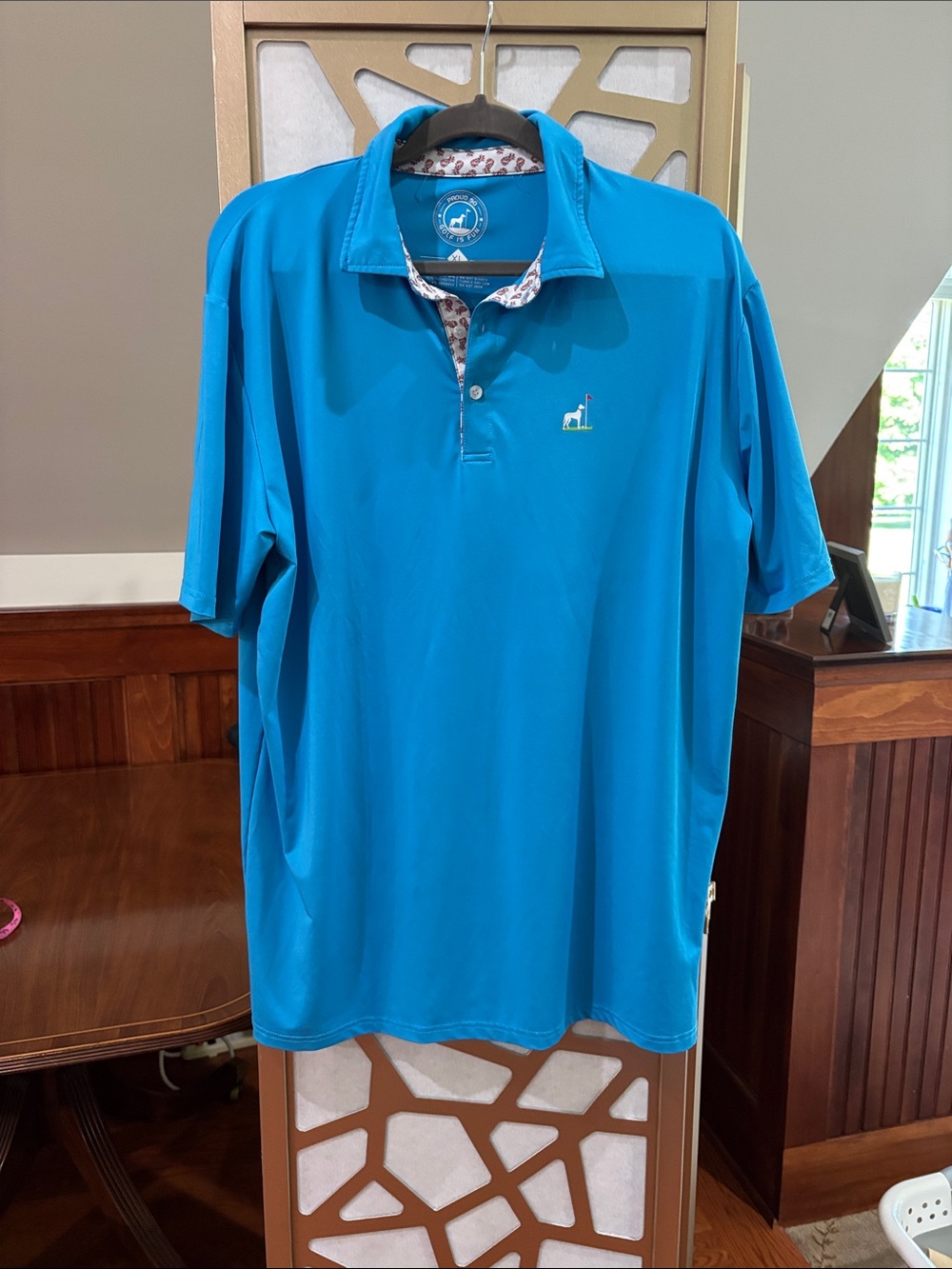 Performance Polo Shirt in Turquoise Blue with Contrast Collar